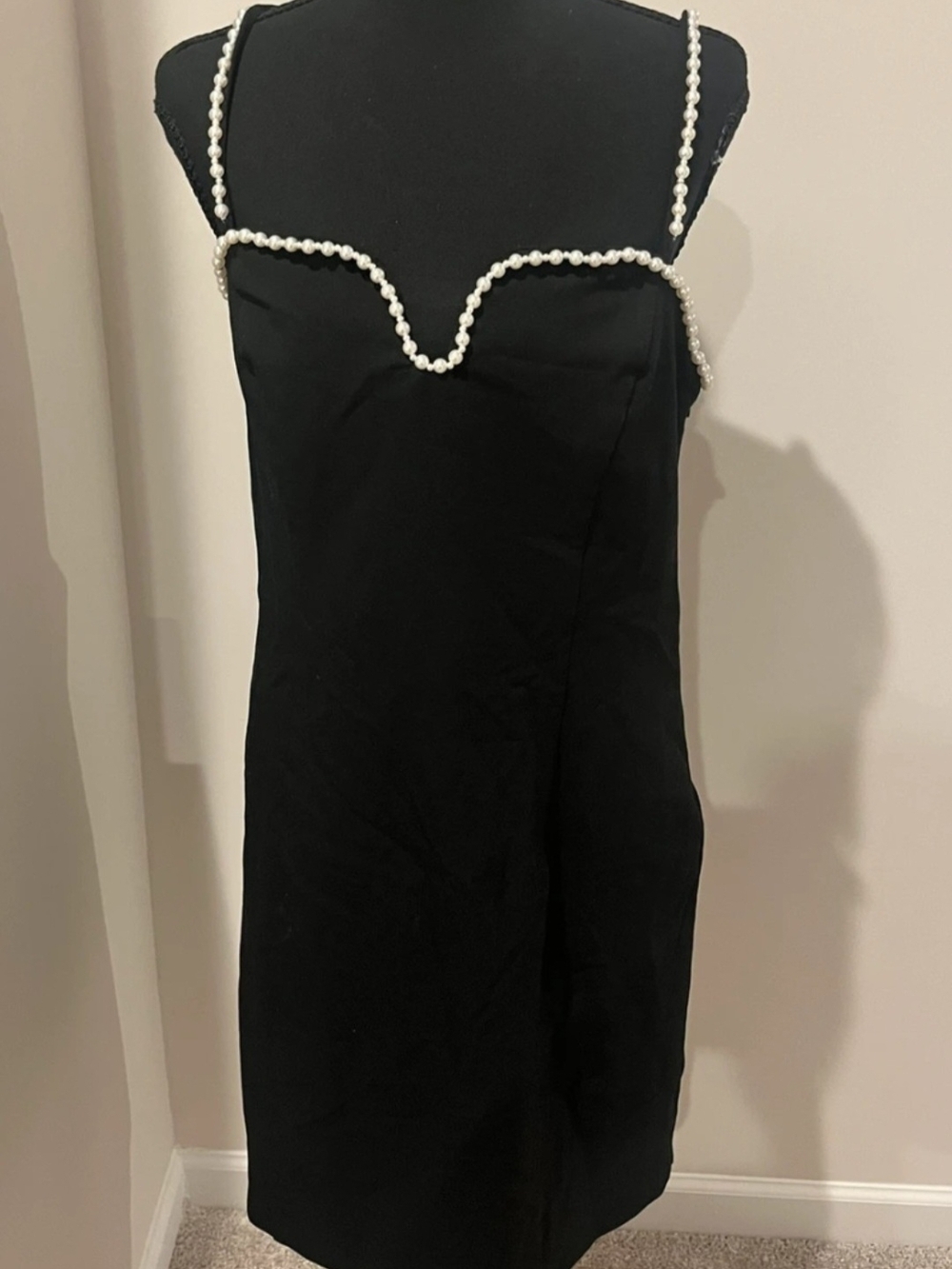 H&M Black Mini Dress with Pearl-Trim Straps